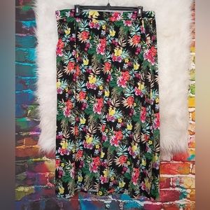 Terra and Sky Black Multicolor Floral Long Elastic Waist Skirt Size 2X